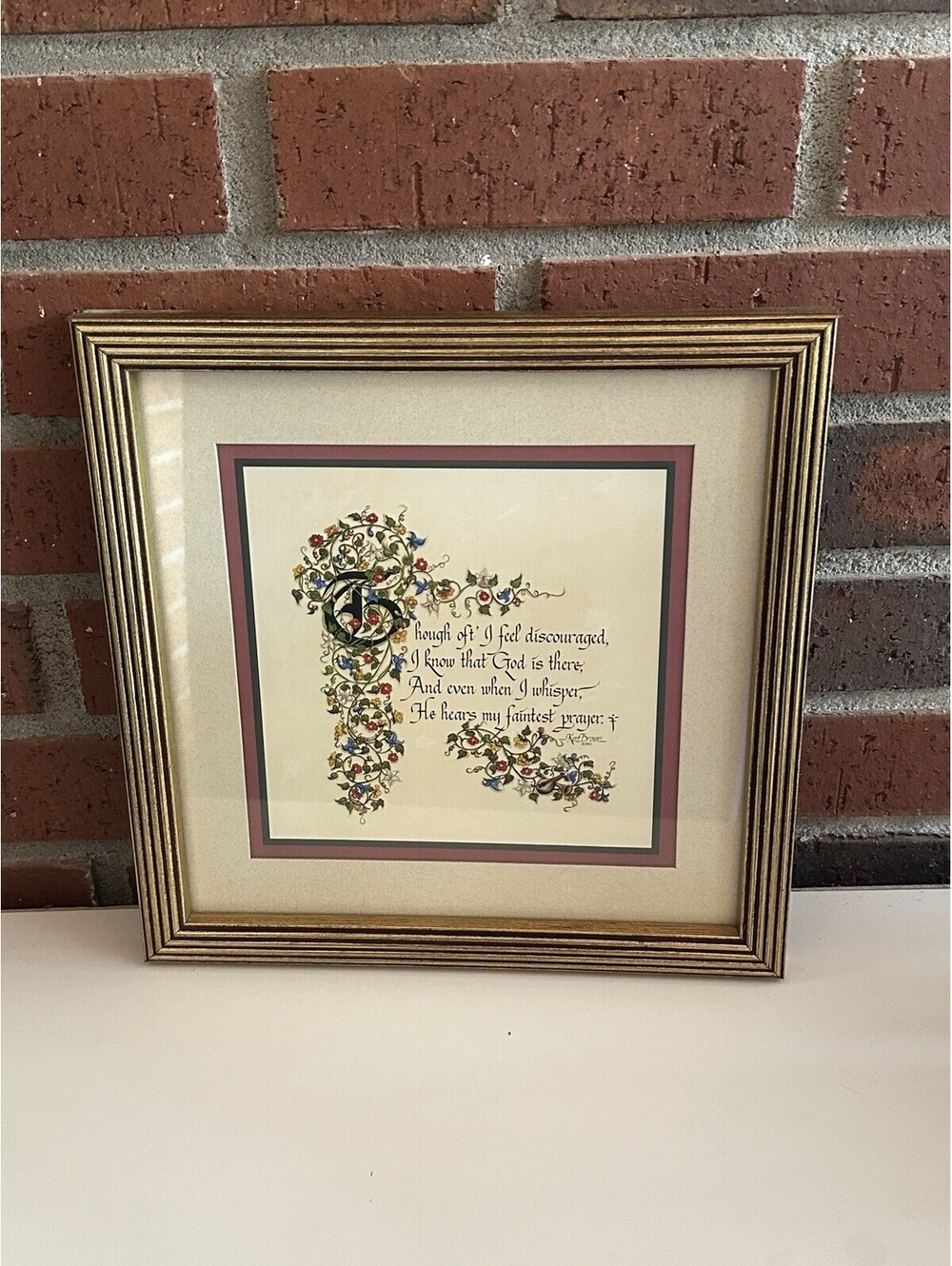 Vintage Home Interiors Calligraphy Art Gold Wood Frame Ken Brown God Is There